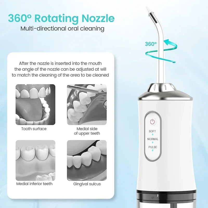 Portable Dental Water Flosser Oral Irrigator USB Rechargeable Water Floss Jet Tooth Pick 4 Tips 220ml Mouth washing machine - All Seasons Gifting
