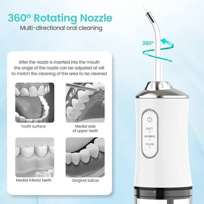 Portable Dental Water Flosser Oral Irrigator USB Rechargeable Water Floss Jet Tooth Pick 4 Tips 220ml Mouth washing machine - All Seasons Gifting