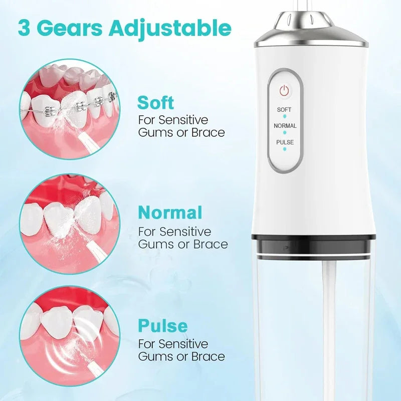 Portable Dental Water Flosser Oral Irrigator USB Rechargeable Water Floss Jet Tooth Pick 4 Tips 220ml Mouth washing machine - All Seasons Gifting