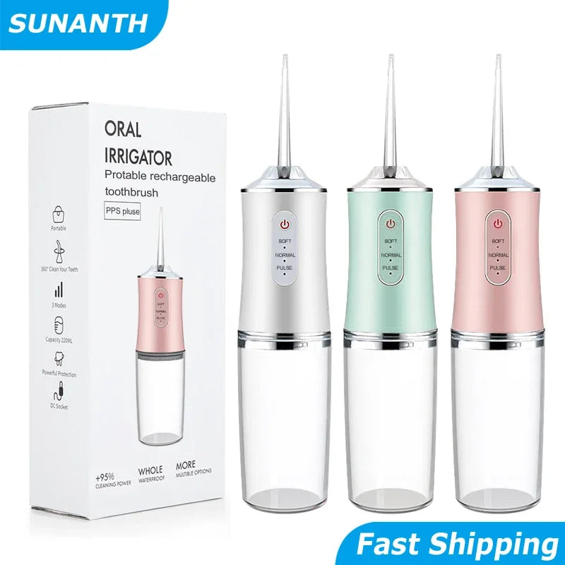 Portable Dental Water Flosser Oral Irrigator USB Rechargeable Water Floss Jet Tooth Pick 4 Tips 220ml Mouth washing machine - All Seasons Gifting