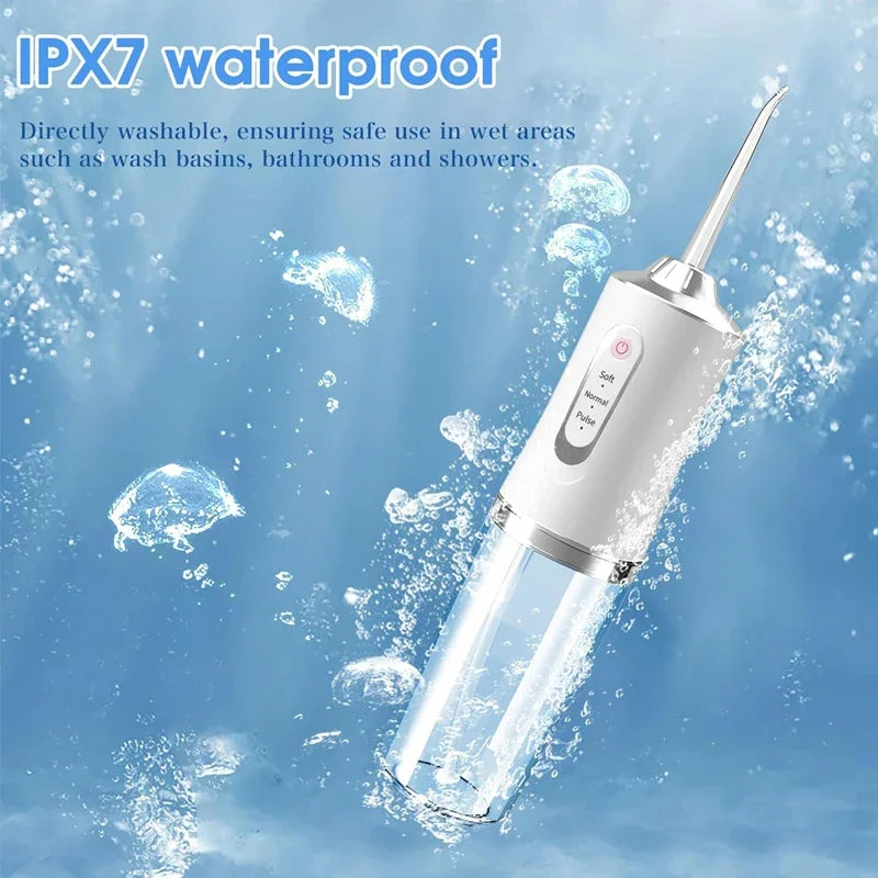 Portable Dental Water Flosser Oral Irrigator USB Rechargeable Water Floss Jet Tooth Pick 4 Tips 220ml Mouth washing machine - All Seasons Gifting